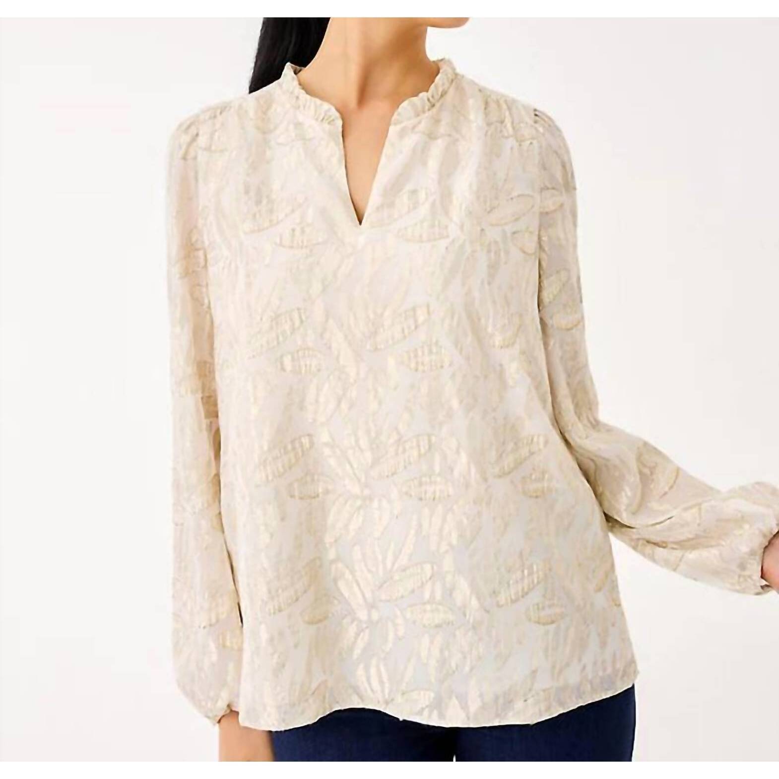 New Lilly Pulitzer Women's Giana Long Sleeve Silk Top In Coconut
